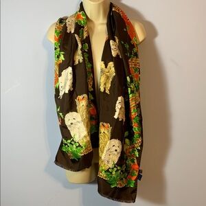 Yorkie Terrier Dog Print Silk Scarf brown ivy orange tartan silk Medici Italy